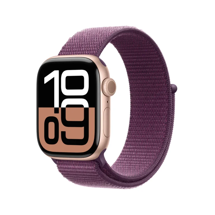 Apple Watch Series 10 Rose Gold Aluminium Case with Plum Sport Loop