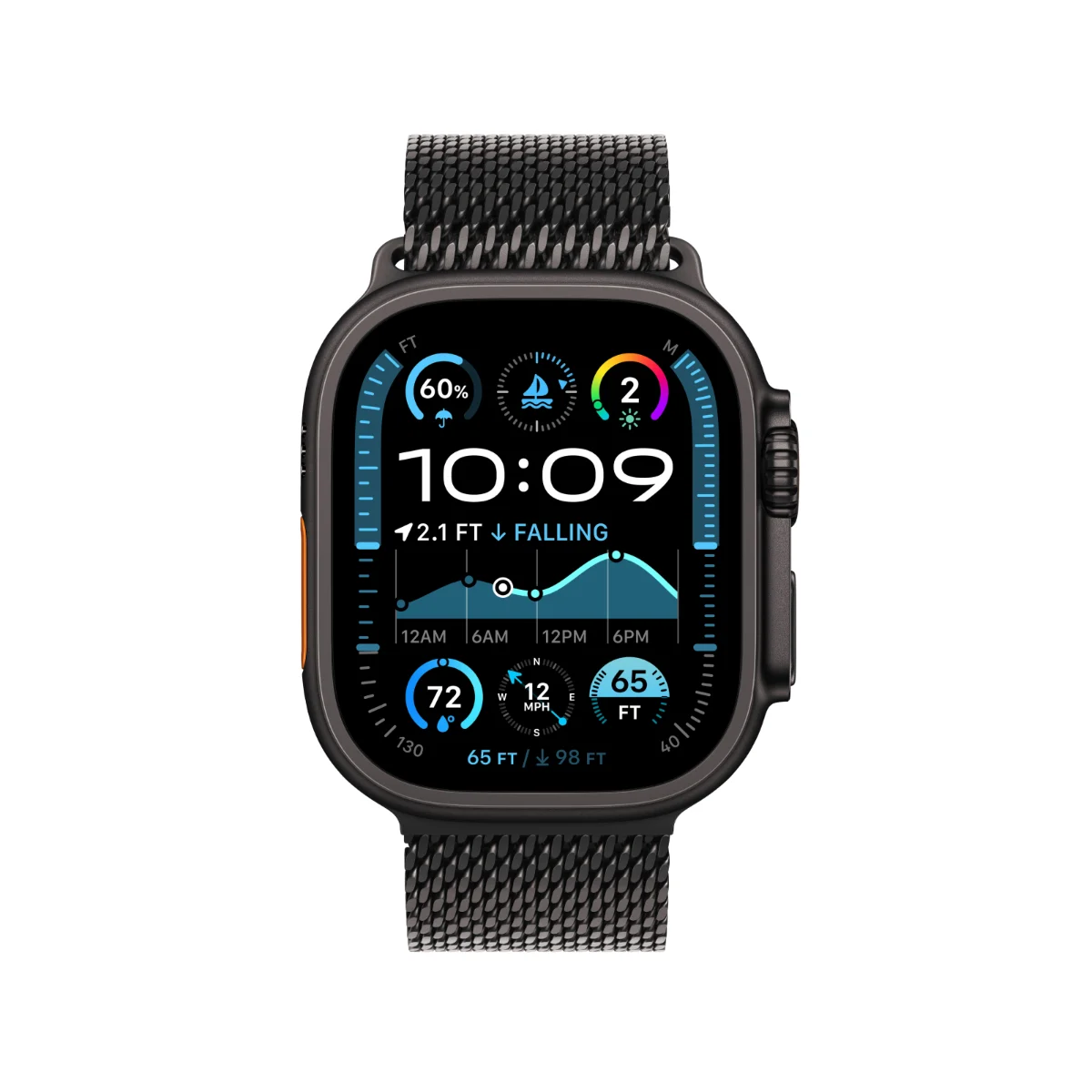 Apple Watch Ultra 2 Black Titanium Case with Black Titanium Milanese Loop - Large